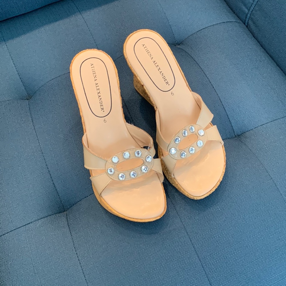Athena Alexander Nude Open-toed Wedges, Size 6